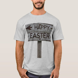 Rustic Wood Happy Easter Direction Rótulo Camiseta