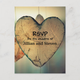 Rustic Wood Hearts - Tarjeta postal RSVP
