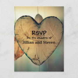 Rustic Wood Hearts - Tarjeta postal RSVP