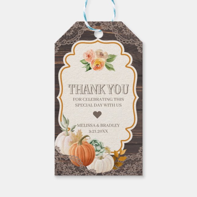 Rustic Wood Lace Fall Gracias Etiqueta Favor (Anverso)