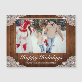 Rustic Wood & Lace Photo Happy Holidays Grey