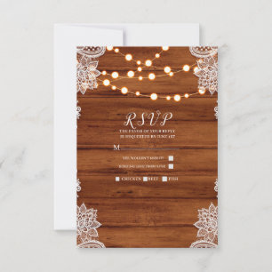 Rustic Wood Lace & String Lights Wedding RSVP