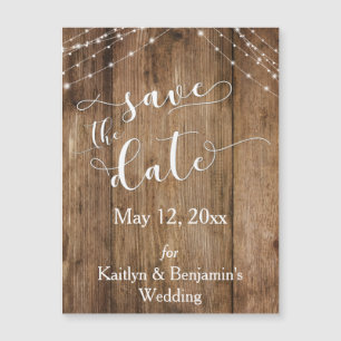 Rustic Wood Lights Save the Date Magnetic Card