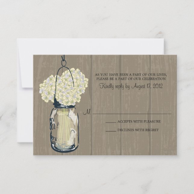Rustic Wood Mason Jar Hydrangea RSVP (Anverso)