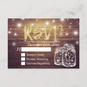 Rustic Wood & Mason Jar String Lights Wedding RSVP