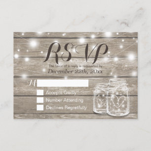 Rustic Wood & Mason Jar String Lights Wedding RSVP