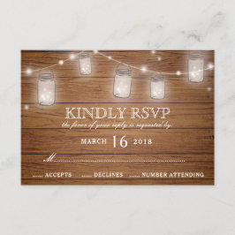 Rustic Wood Mason Jar String Luces Wedding RSVP