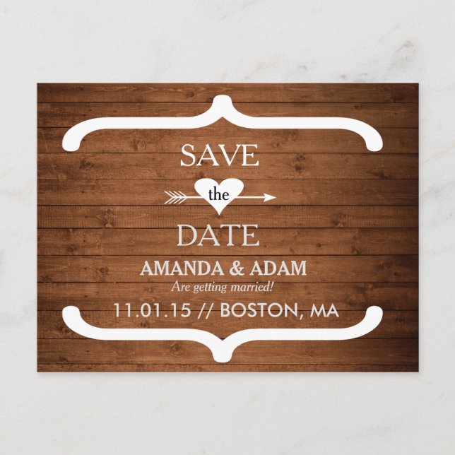 Rustic Wood Save the Date Postcard Invitación (Anverso)