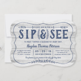 Rustic Wood Sip y ver la invitación de Baby Shower