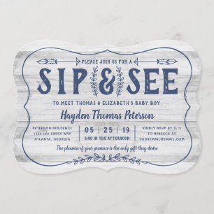 Rustic Wood Sip y ver la invitación de Baby Shower