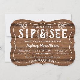 Rustic Wood Sip y ver la invitación de Baby Shower