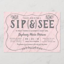 Rustic Wood Sip y ver la invitación de Baby Shower