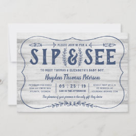 Rustic Wood Sip y ver la invitación de Baby Shower