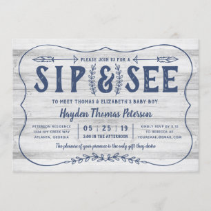 Rustic Wood Sip y ver la invitación de Baby Shower