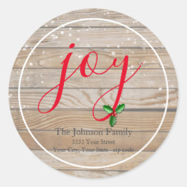 Rustic Wood Snowy Joy Return Address Sello para so