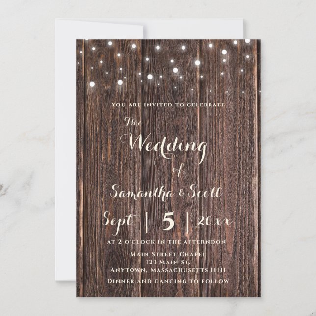 Rustic Wood String enciende las invitaciones de Bo (Anverso)