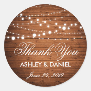 Rustic Wood String Lights Wedding Favor Pegatinas