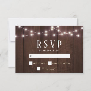 Rustic Wood String Lights Wedding RSVP Card