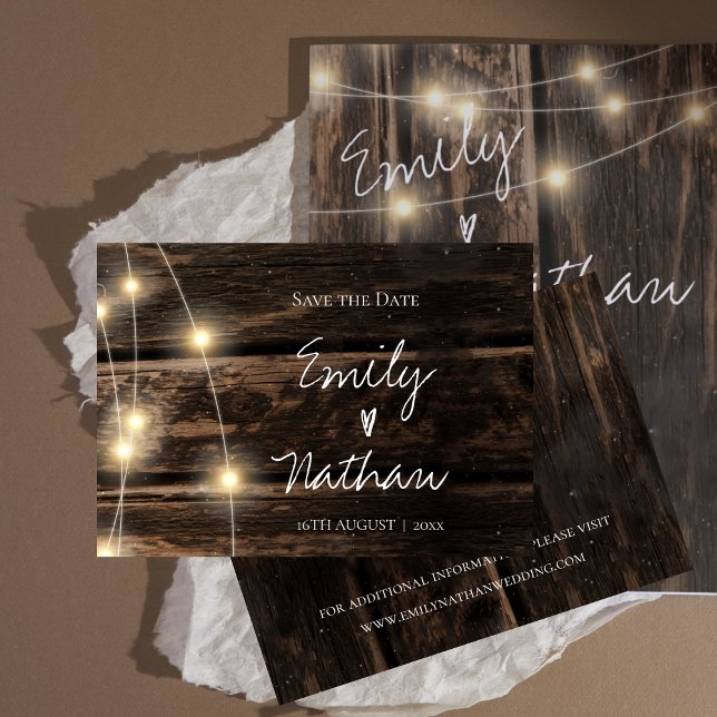 Rustic Wood String Lights Wedding Save the Date (Rustic Wood String Lights Wedding Save the Date)