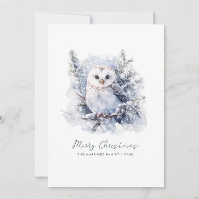 Rustic Woodland Pine Owl Feliz Navidad (Anverso)
