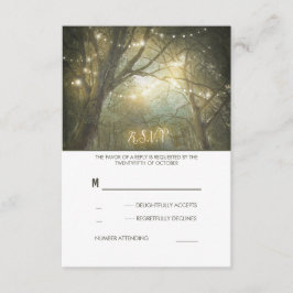 Rustic Woodland String Lights Wedding RSVP Card