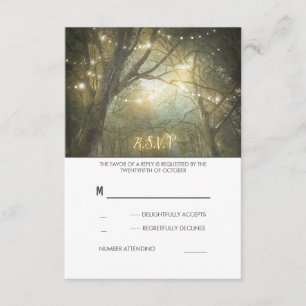 Rustic Woodland String Lights Wedding RSVP Card
