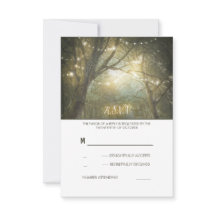 Rustic Woodland String Lights Wedding RSVP Card