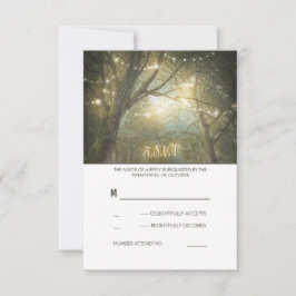 Rustic Woodland String Lights Wedding RSVP Card