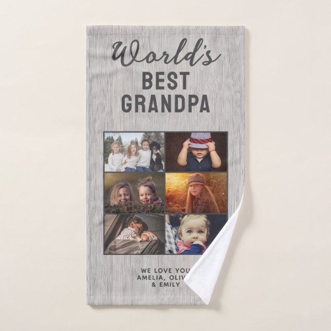 Rustic World's Best Grandpa Wood Custom 6 Photo  (Toalla de mano)