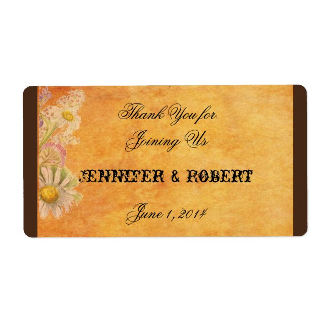 Rústica acuarela Daisies Etiqueta de botella de ag (Frente)