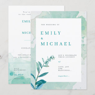 Rústica acuarela de la invitación a la boda verde