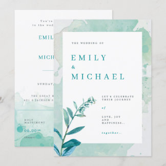 Rústica acuarela de la invitación a la boda verde 