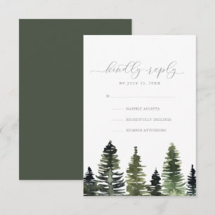 Rústica acuarela Pine Trees Boda Tarjeta RSVP