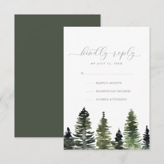 Rústica acuarela Pine Trees Boda Tarjeta RSVP