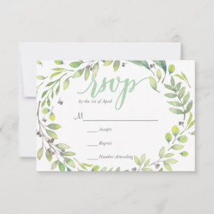 RÚSTICA acuarela verde WREATH hojas tarjeta RSVP