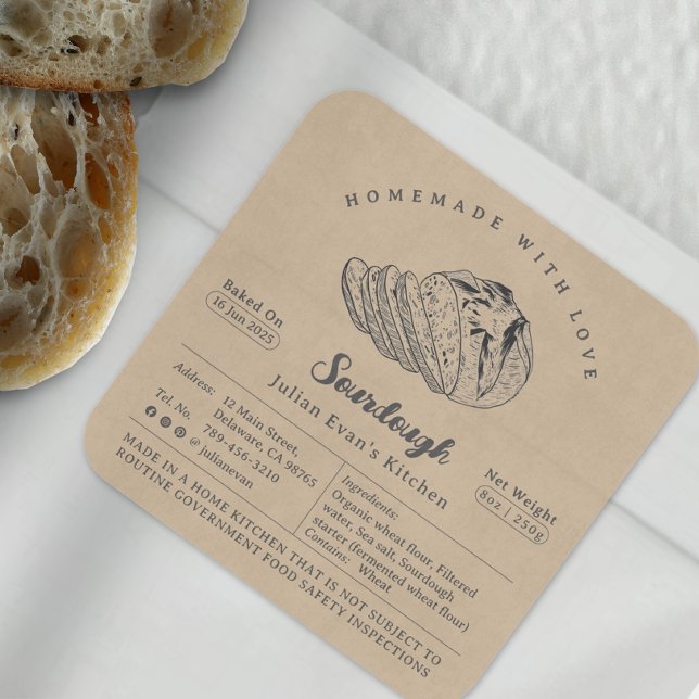 Rústica boceto casero Sourdough etiqueta ley de ca (Rustic Sketch Homemade Sourdough Cottage Law Label)