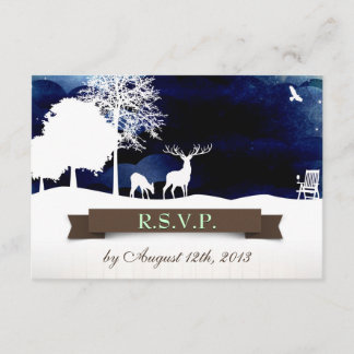 Rústica boda campestre RSVP con ciervos y árboles