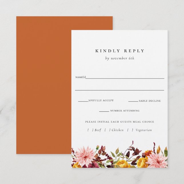 Rústica Boda de Otoño RSVP con Tarjeta de Elección (Anverso / Reverso)