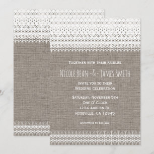 Rústica Burlap & Elegant Lace Wedding Invitaciones
