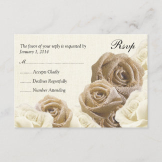 Rústica Burlap Flores Rosas Boda Tarjeta RSVP