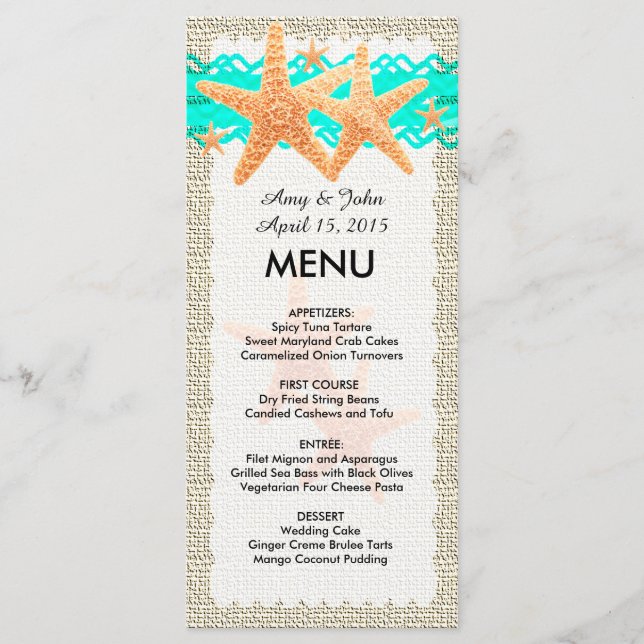 Rústica burlap starfish menú boda starfish1 (Anverso)