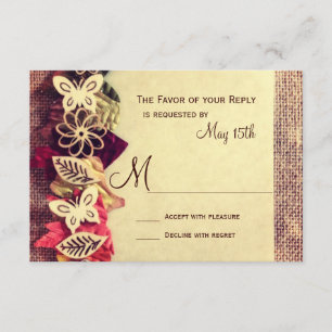 Rústica Burlap y deja tarjetas RSVP de boda