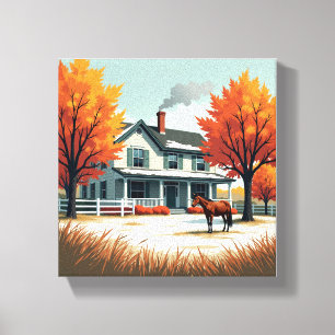Rústica casa de campo y arte de pared de lienzos d