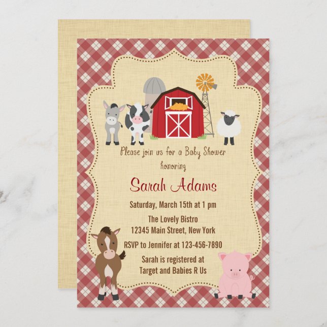 Rústica de invitación a Baby Shower para animales  (Anverso / Reverso)