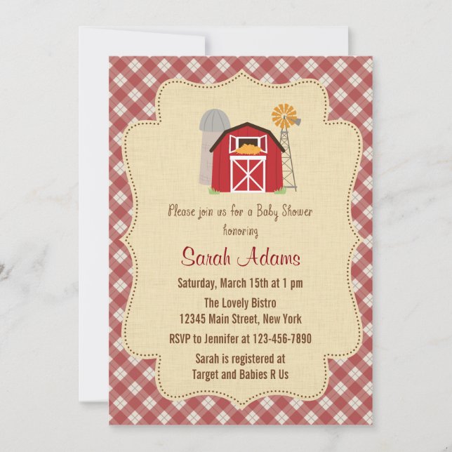 Rústica de la invitación a Baby Shower para granja (Anverso)