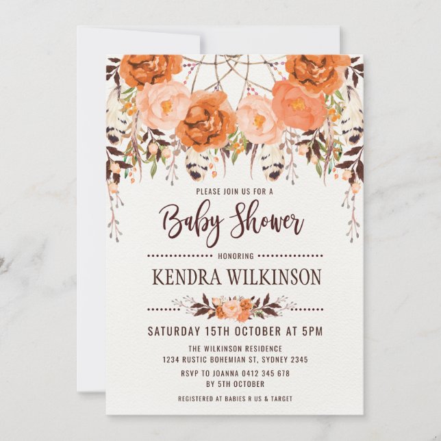 Rústica de la invitación de Boho Floral de otoño a (Anverso)