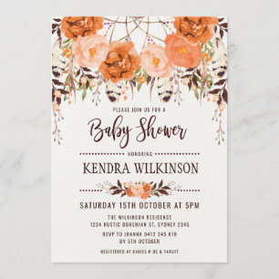 Rústica de la invitación de Boho Floral de otoño a
