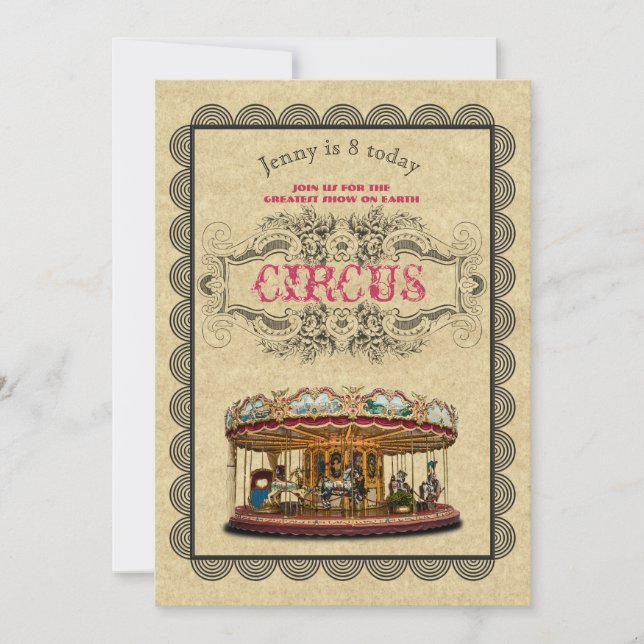 Rústica de la invitación del partido Vintage CIRCU (Anverso)