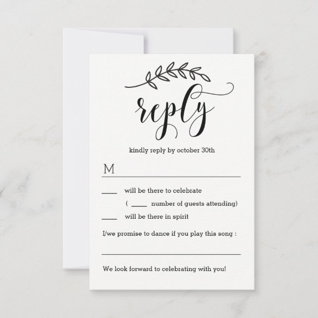 Rústica elegancia Boda RSVP sin opciones de menú (Anverso)