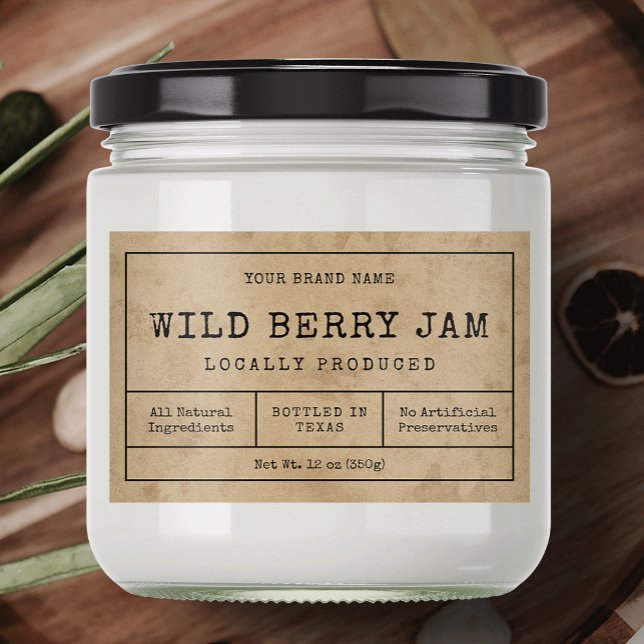 Rústica etiqueta de jam jar casero a prueba de agu (Rustic craft paper effect food labels with vintage style fonts and minimalist layout)